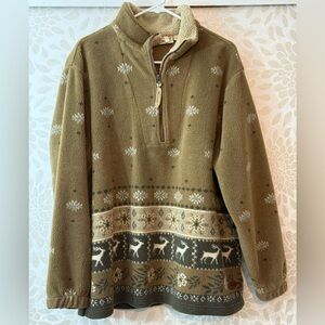 VTG 90s Woolrich Women’s XL Brown Fair Isle Deer Sherpa 1/4 Zip Pullover Jacket